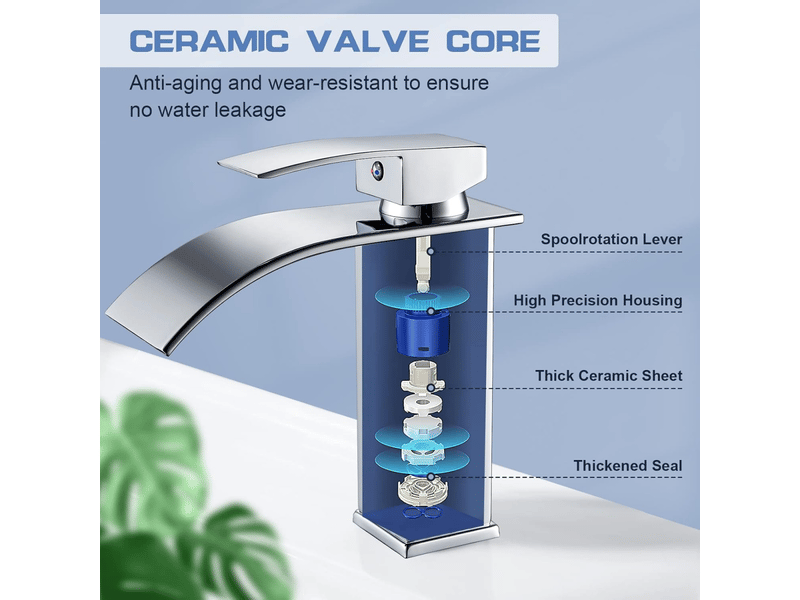  Robinet de lavabo cascade chromé argenté, mitigeur d'évier avec bec haut de 170 mm, robinet cascade chromé argenté g 38  - Conforama B
