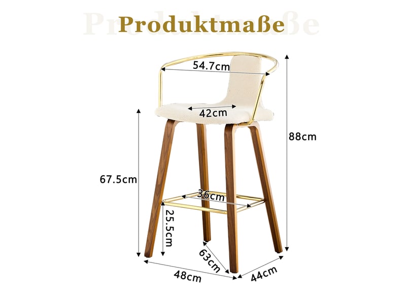  Lot de 2 tabourets de bar 42 cm avec accoudoirs ergonomiques, pieds en bois et repose-pieds en métal, couleur blanc  - Conforama C
