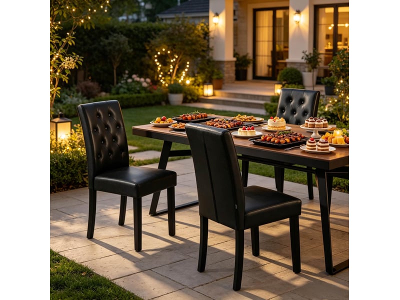  Lot de 2 chaises de salle à manger 49x42x99cm, noir, bois et pu, dossier haut ergonomique  - Conforama E