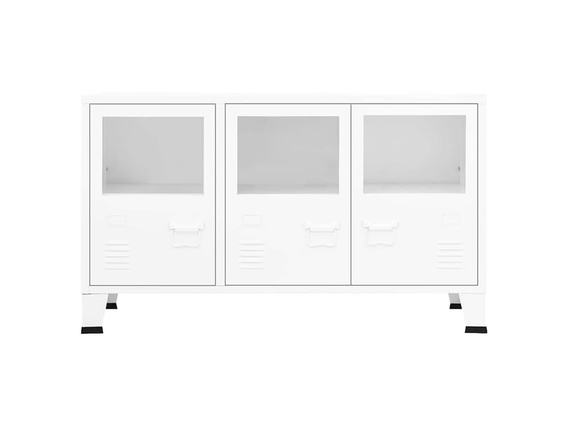  Buffet - bahut - meuble de rangement industriel blanc 105x35x62 cm métal et verre  - Conforama C