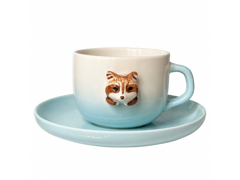  Ensemble tasse et soucoupe en céramique, raton laveur  - Conforama A