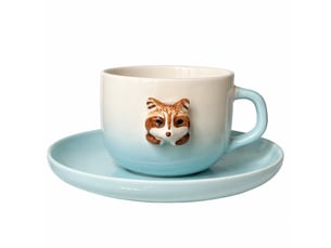Ensemble tasse et soucoupe en céramique, raton laveur