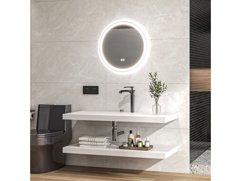  Miroir rond lumineux led de salle de bain ø 70 cm mural avec éclairage 3 couleurs interrupteur tactile 23w blanc argent  - Conforama D