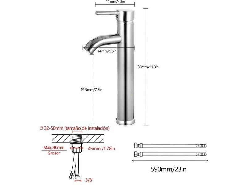 Robinet lavabo,salle bain avec haut mitigeur lavabo pour lavabo ou vasque de salle bain, chaude et froide réglable de mitigeur lavabo 200 - Conforama B