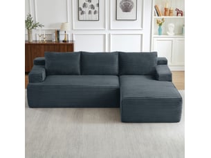 Canapé d'angle convertible 4 places en velours côtelé gris foncé, style nuage modulaire pour le salon