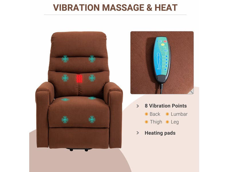  Fauteuil releveur électrique avec massage chauffant et repose-pieds, polyester marron clair  - Conforama D