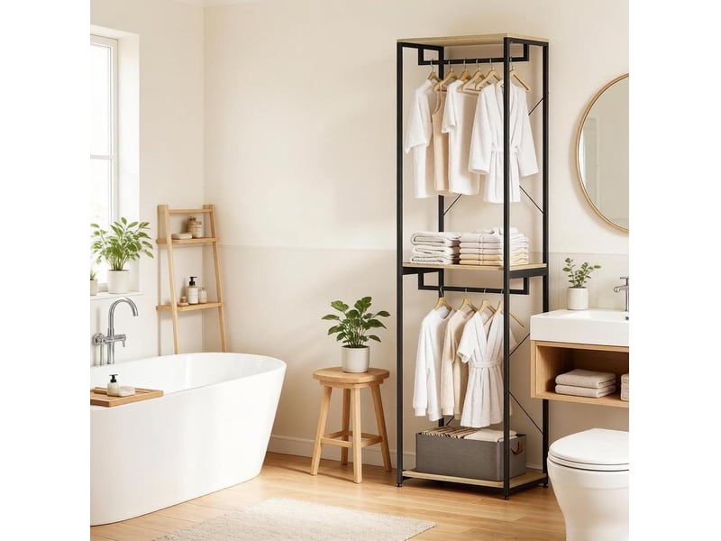  Penderie ouverte 60x40x213 cm double tringle mdf métal noir et chêne  - Conforama B