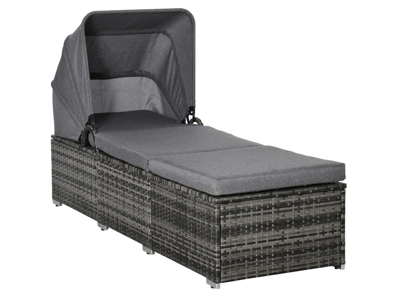  Bain de soleil tcqpz en résine tressée pe avec auvent et dossier réglable 195 x 65 x 40 cm coussin gris  - Conforama A