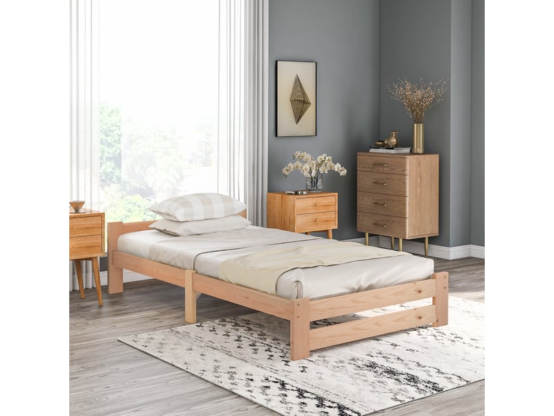  Lit simple 90x200cm coloris naturel lit enfant naturel - Conforama E