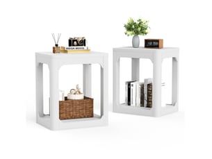 Table basse fixe 2 pièces à 2 niveaux avec étagères en mdf blanc pour salon et chambre 50 × 40 × 60 cm