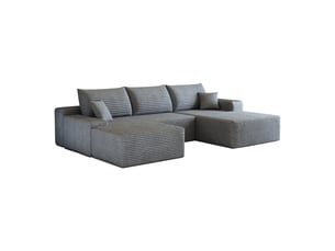 Canapé d’angle modulable 270 x 175 x 83 cm 3 places avec pouf, méridienne en l, assise profonde, sans montage, gris