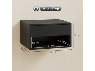 Lot de 2 tables de chevet murales 37 x 32 x 21 cm rangement tiroir montage facile moderne en panneau de particules noir 21_0001551