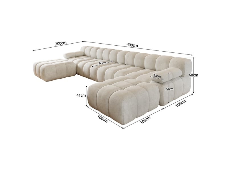 Canapé d'angle panoramique en u 6 places blanc en tissu, 400 cm, confort généreux au quotidien pour le salon - Conforama C