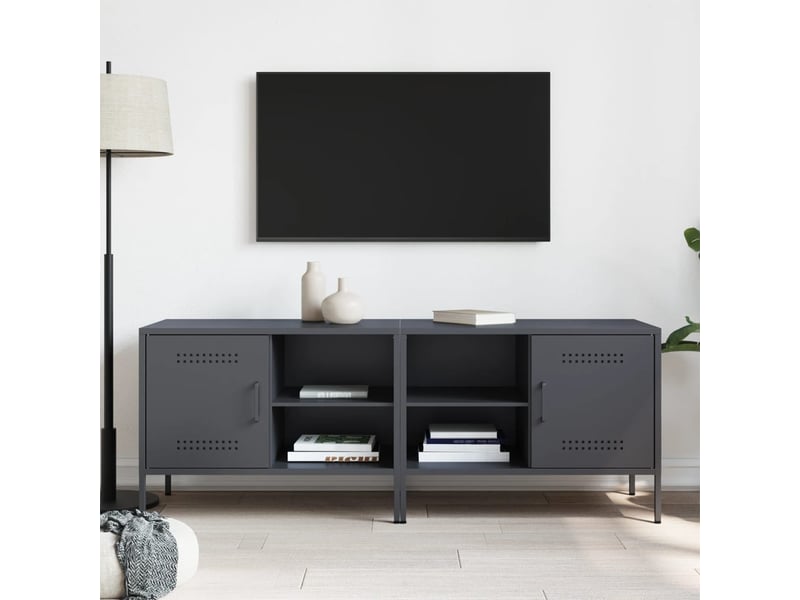  Lot de 2 meuble tv bas salon anthracite 68x39x50,5 cm acier shl88418  - Conforama C