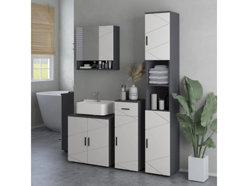  Meuble sous lavabo gris 60x30x60 cm avec étagère réglable, poignée et dispositif anti-basculement  - Conforama E