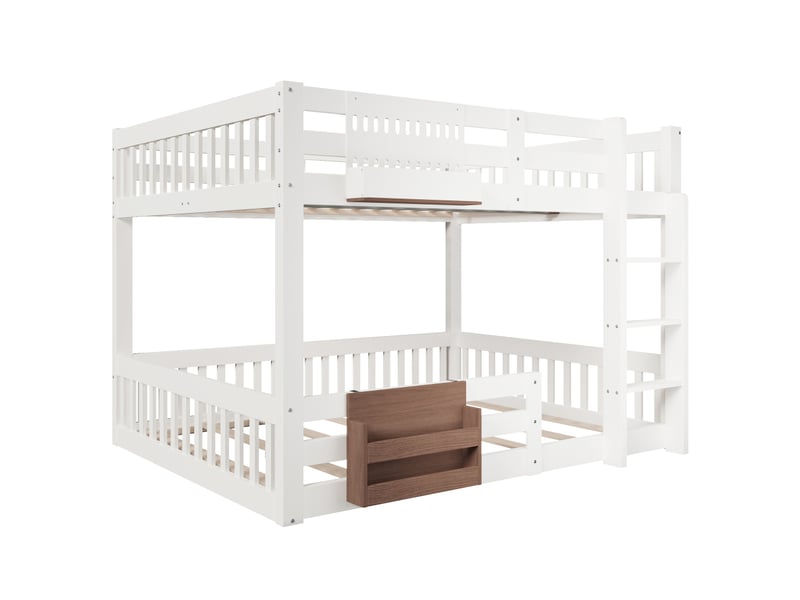  Lit superposé, 140 x 200 cm, compartiments de rangement, barrière de sécurité, échelle, sans matelas, blanc  - Conforama E