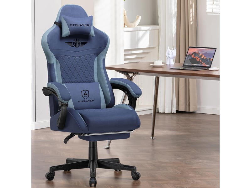  Gtplayer chaise de jeu ergonomique avec soutien lombaire et dossier large 150kg - tissu bleu foncé GT832-DBL - Conforama E