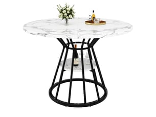 Table de séjour ronde fixe blanc+noir - 100x100-100max.cm mdf et métal
