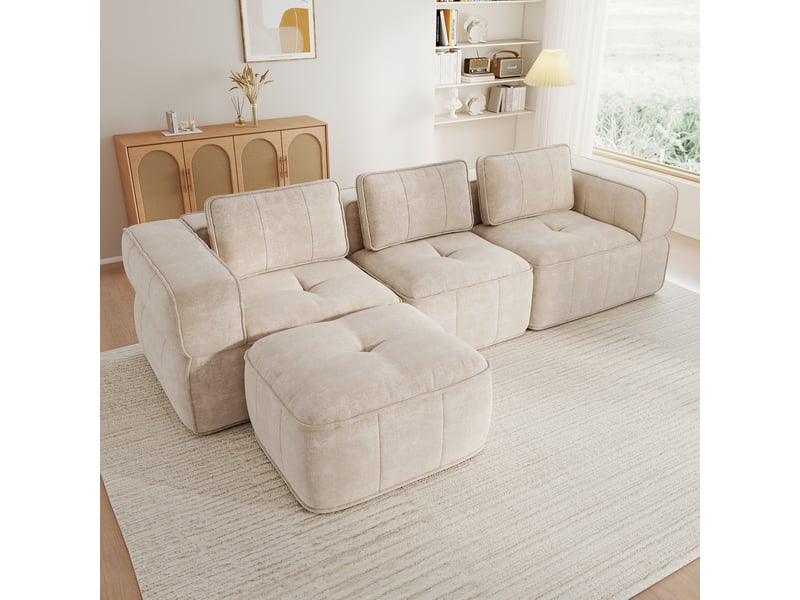 Canapé d’angle modulable 3 places en polyester beige – 271 x 162 x 67 cm Fay Lum - Conforama E