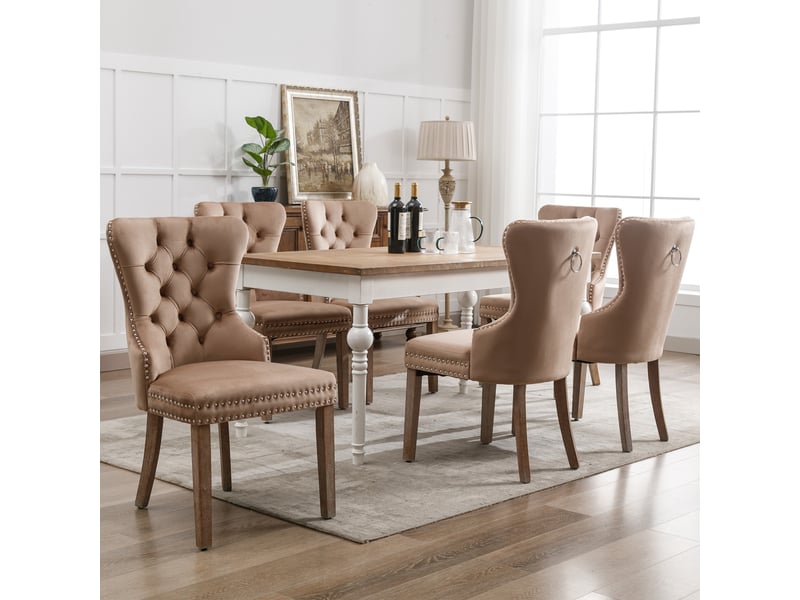  Chaise salle à manger knocker marron lot de 6, velours, clous, pieds bois massif  - Conforama B