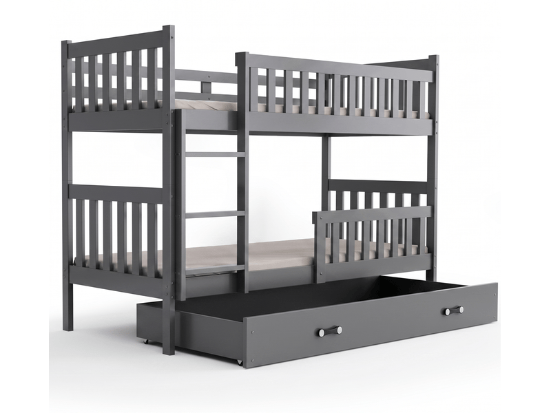  Lit superposé séparable 90x200 cm quba interbeds - bois massif de pin avec barrière, sommier, tiroir – gris  - Conforama A
