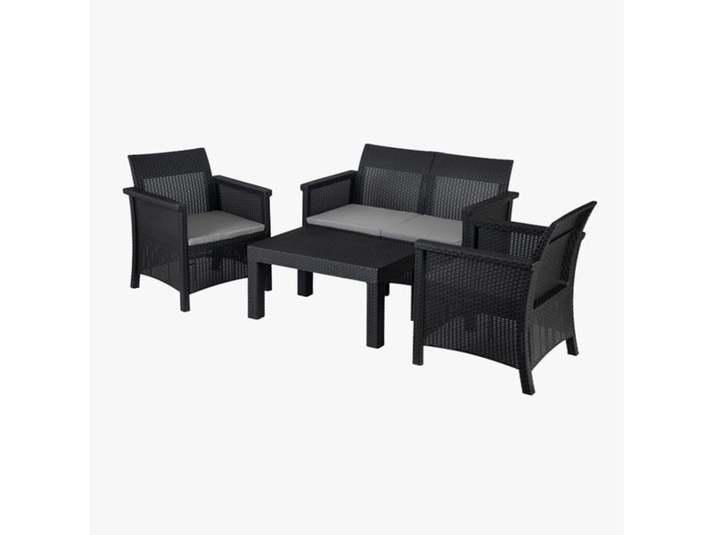  Ensemble de mobilier de jardin 4 places avec table noir  - Conforama C
