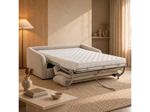 Canapé 3 places convertible en tissu blanc écru