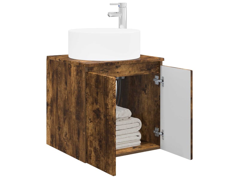 Meuble de lavabo mural, rangement salle de bain chêne fumé 49.5x44.5x65.5 cm - Conforama C