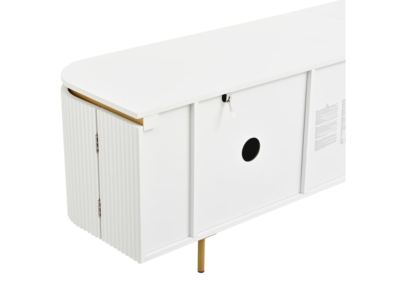  Meuble tv bas en mdf avec 6 portes, pieds métal, extrémités arrondies, façade rainurée et passe-câbles, rangement moderne pour salon, pour aménagement intérieur moderne OPULERANE TRADING LTD - Conforama D