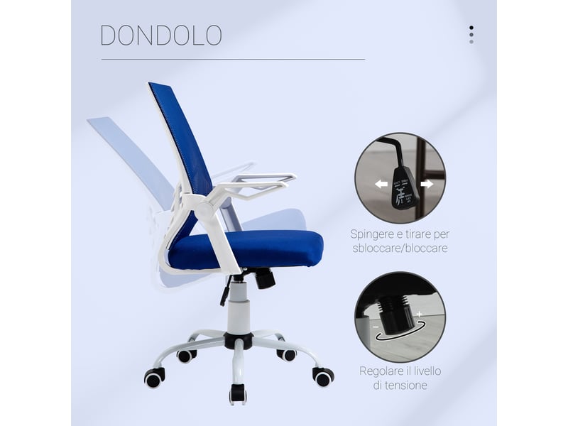  Chaise de bureau ergonomique, soutien lombaire, accoudoirs rabattables, maille respirante, dossier inclinable, réglable, 120 kg, bleue  - Conforama E