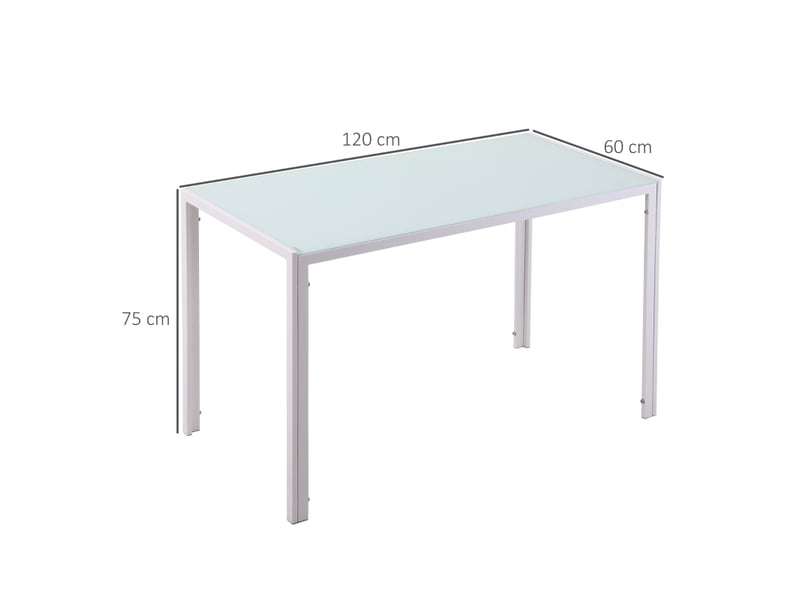  Table de salle à manger pour 4 personnes avec plateau en verre trempé et cadre en métal, pour cuisine, 120×60×75 cm  - Conforama D