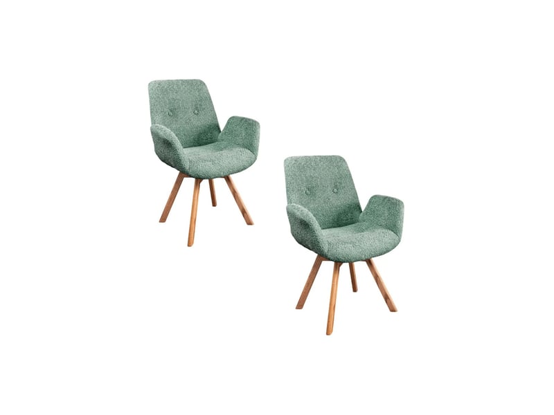  Lot de 2 chaises design sorrano pivotantes à 360° en tissu bouclette vert menthe et pieds en chêne clair  - Conforama A