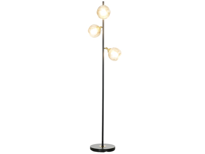  Lampadaire sur pied salon en métal avec 3 abat-jours globe métal chromé 40w ø 36 x 162h cm noir et gris  - Conforama A