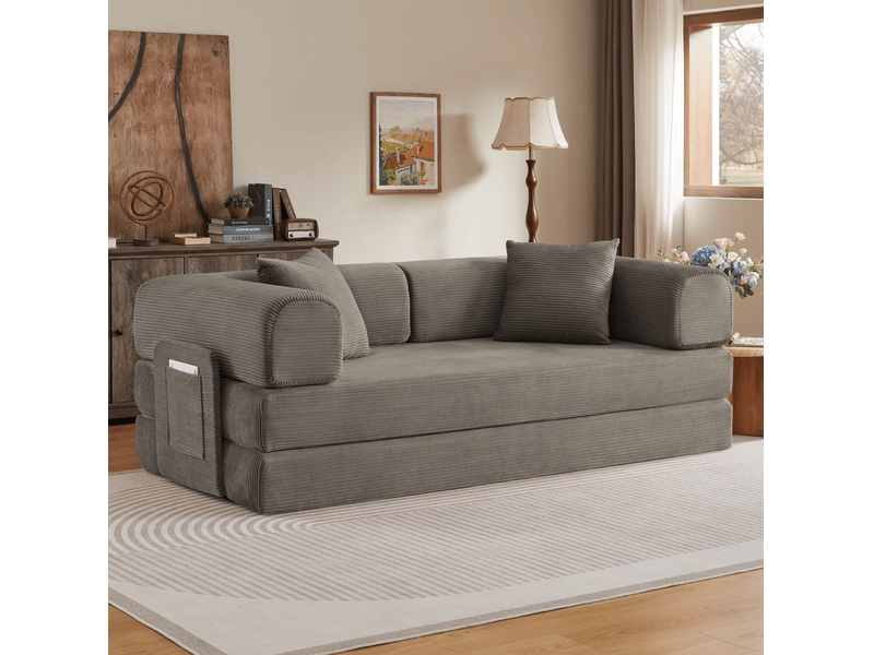 Canapé convertible 2 places avec fonction lit - confort en mousse, structure acier, corduroy taupe - Conforama B