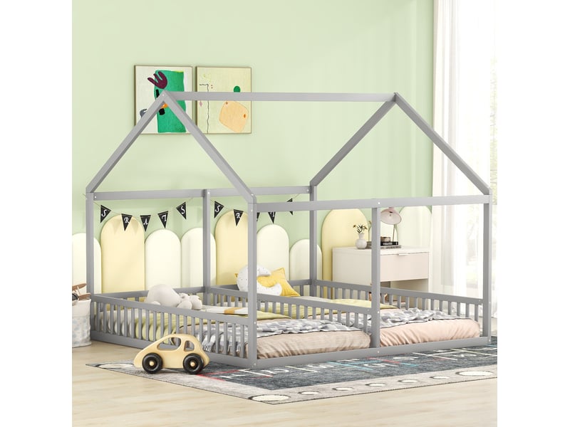  Lit enfant 2-en-1, 2 couchages 90x200 cm, gris  - Conforama B