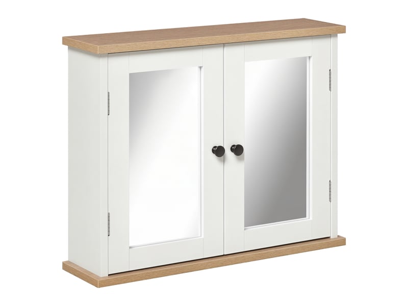 Armoire murale avec miroir pour salle de bain 2 niveaux avec 1 étagère réglable et 2 portes en bois- dim. 56i x 14p x 46h cm - Conforama A