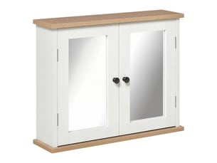 Armoire murale avec miroir pour salle de bain 2 niveaux avec 1 étagère réglable et 2 portes en bois- dim. 56i x 14p x 46h cm
