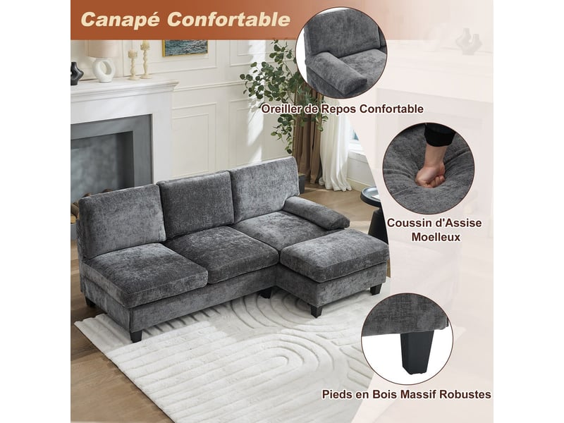  Canapé d'angle 3 places l 194 cm gris clair - canapé-lit réversible en tissu N625P384667668G - Conforama B
