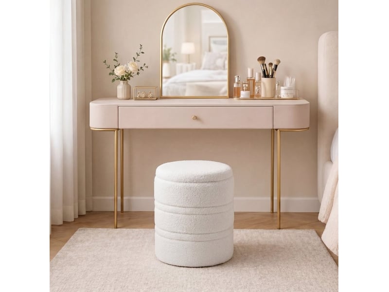  Pouf de rangement rond 36,5x36,5x46,5 cm avec couvercle réversible en mdf blanc  - Conforama B