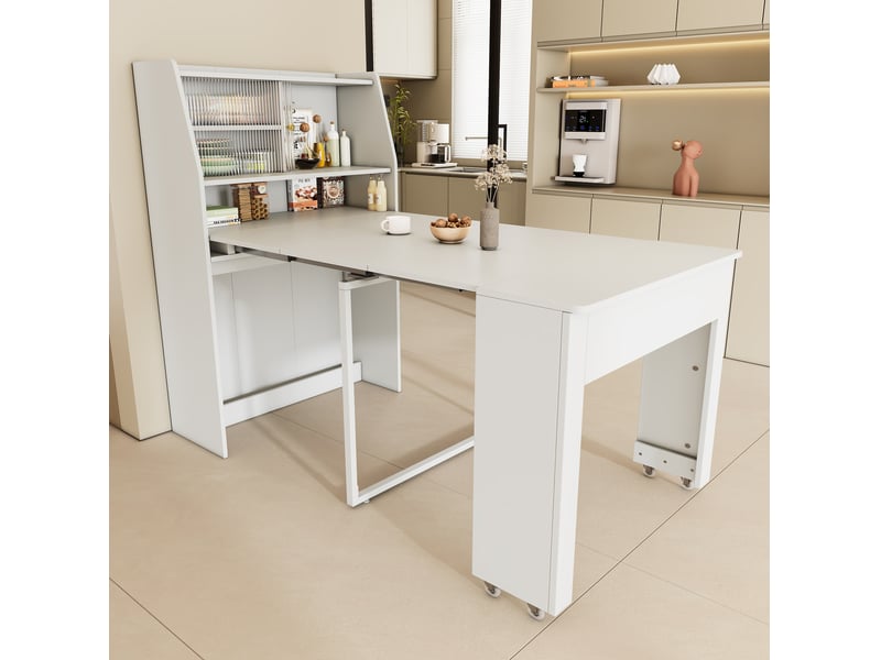  Table extensible, 52-132,5 x 80 x 120 cm (repliéedéployée), rangement intégré, panneau de particules, blanc  - Conforama B