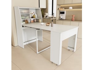 Table extensible, 52-132,5 x 80 x 120 cm (repliéedéployée), rangement intégré, panneau de particules, blanc