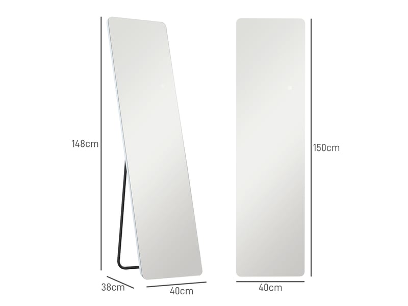  Miroir sur pied led 150 x 40 cm – transparent – 3 couleurs de lumière, variateur tactile et support métal  - Conforama C