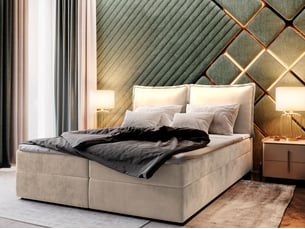 Lit avec rangement 140x200 cm <strong>MASSENO</strong> <strong></strong> coloris beige