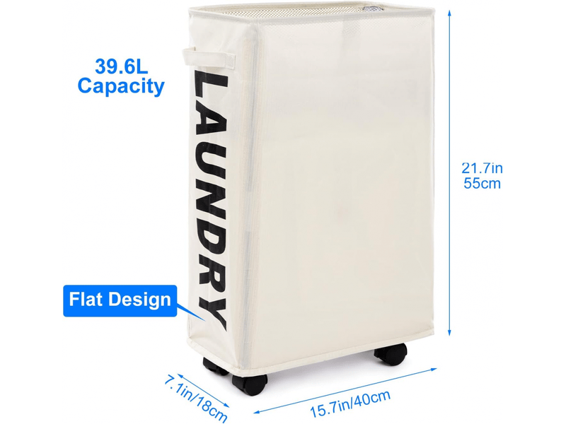 Panier à linge fin à roulettes, pliable avec poignées, bac de rangement d'angle pour la maison, beige - Conforama B