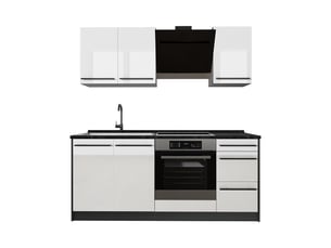 Vicco cuisine, blanc haute brillanceanthracite, 180cm sans plan de travail