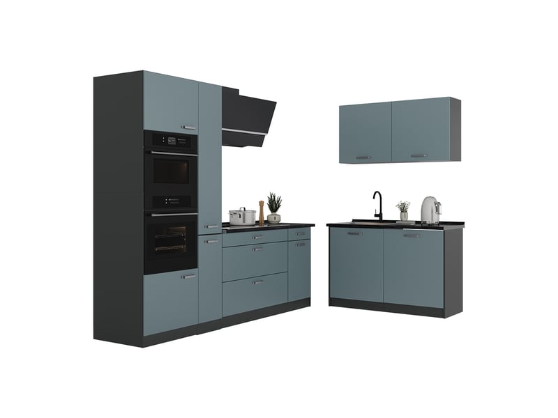  Vicco cuisine en angle, bleu-grisanthracite, 230 x 120 cm plan de travail anthracite  - Conforama E