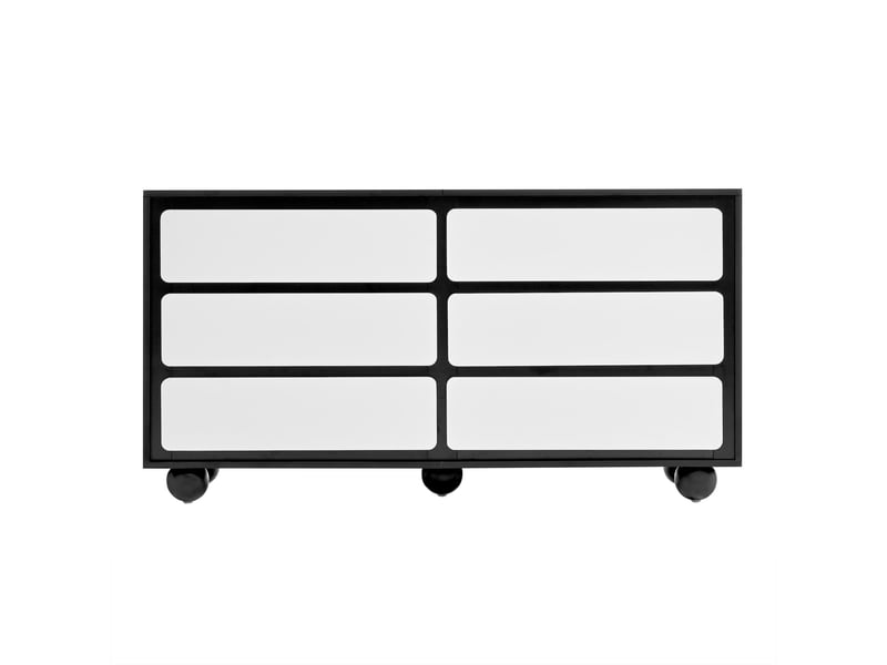  Commode à 6 tiroirs, 140 × 38 × 74,5 cm, design moderne noir et blanc, tiroirs aux angles arrondis, pieds en métal  - Conforama A