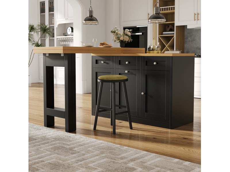 Table extensible avec 1 tiroir, rangement et support coulissant pour poubelle pour cuisine et petits espaces noir - Conforama E