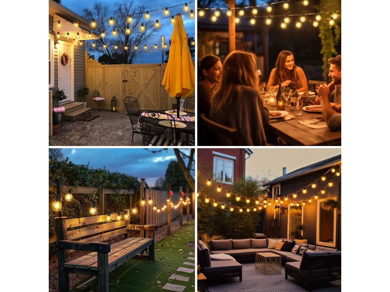 Guirlande lumineuse solaire extérieure 15 m, 25 ampoules g40 led, 8 modes, étanche, décoration de jardin et terrasse  - Conforama E