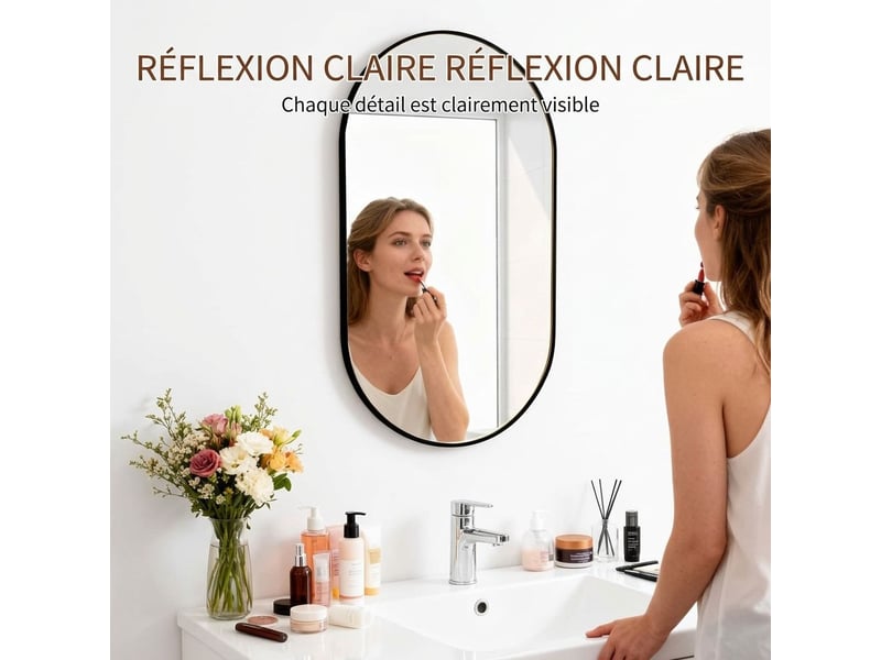  Miroir salle de bain ovale 50x80 cm noir mural – installation horizontale verticale  - Conforama C